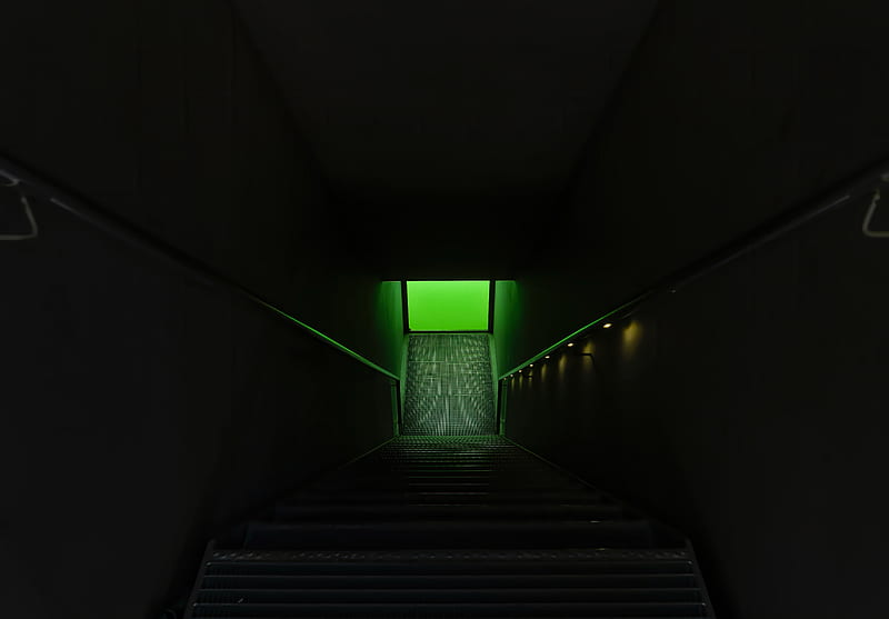 stairs, steps, lighting, green, dark, HD wallpaper