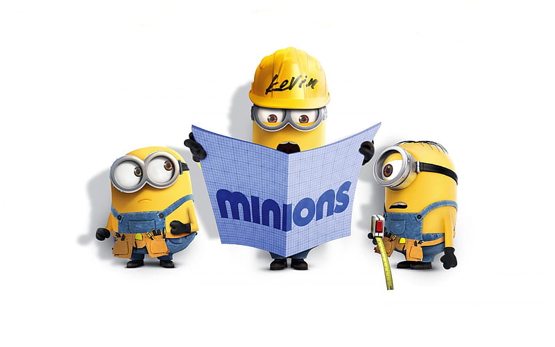 Minions, Kevin, Bob, construction workers, HD wallpaper