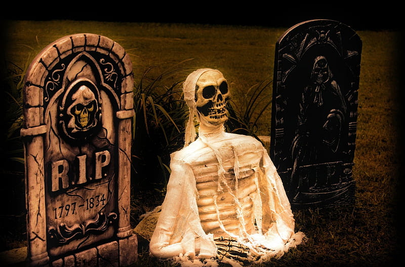 Halloween Headstones, Headstones, Holidays, Decorations, Grass, Skeletons, Halloween, Graveyards, Nature, HD wallpaper