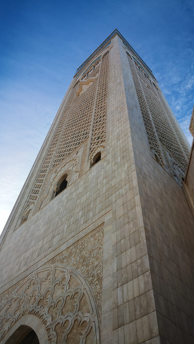 Hassan II Casa, africa, amazing, casablanca, hassan 2, islamic, morroco, mosque, nature, new, sky, HD phone wallpaper