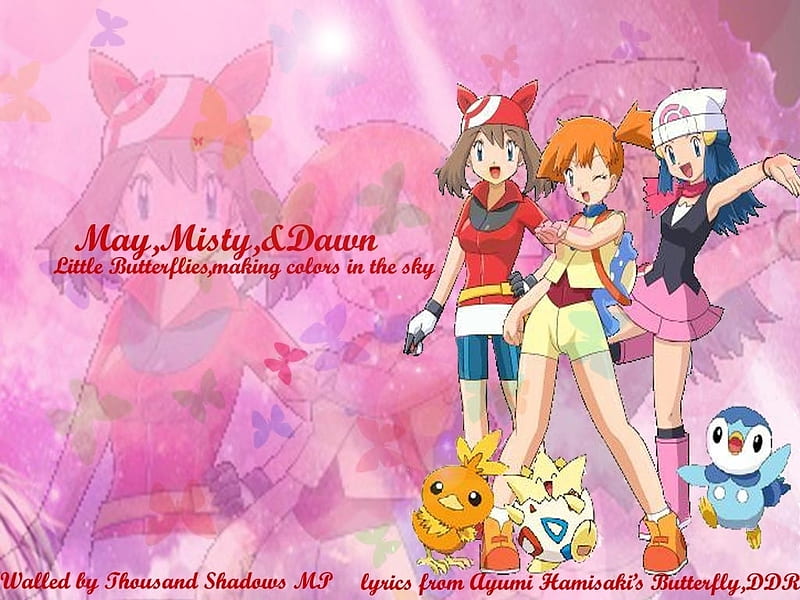 Pokemon Girls, dawn, torchic, may, pokemon, misty, togepi, piplup, HD wallpaper