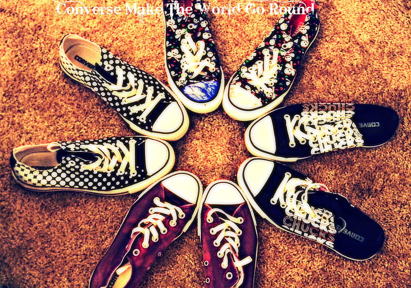 Converse Make The World Go Round, white, shoe laces, converse, polka dots, HD wallpaper