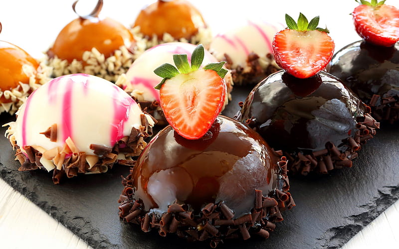 chocolate desserts, chocolate, sweets, desserts, strawberry, HD wallpaper