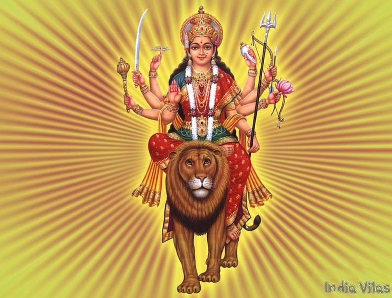 Goddess Durga, 6 arms, lion, goddess, indian, HD wallpaper | Peakpx