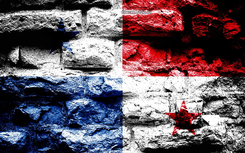 Panama flag, grunge brick texture, Flag of Panama, flag on brick wall, Panama, Europe, flags of North America countries, HD wallpaper