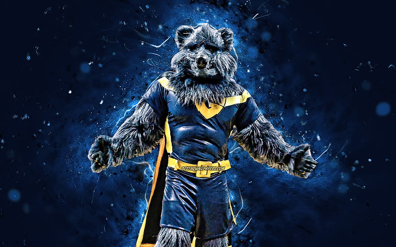 Grizz, mascot, Memphis Grizzlies, blue neon lights, NBA, creative, USA,  Memphis Grizzlies mascot, HD wallpaper