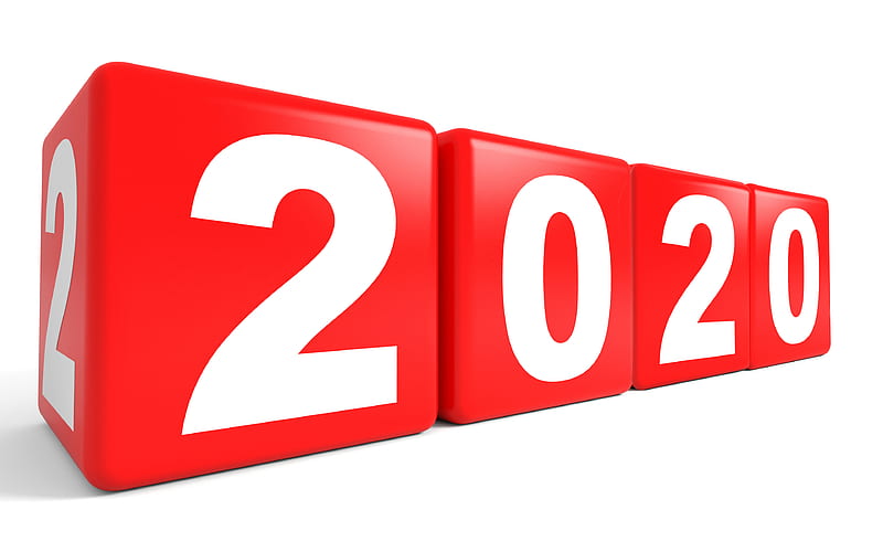 Happy New Year 2020, red 3d cubes 2020 New Year, 2020 concepts, White background, 2020 3d background, HD wallpaper