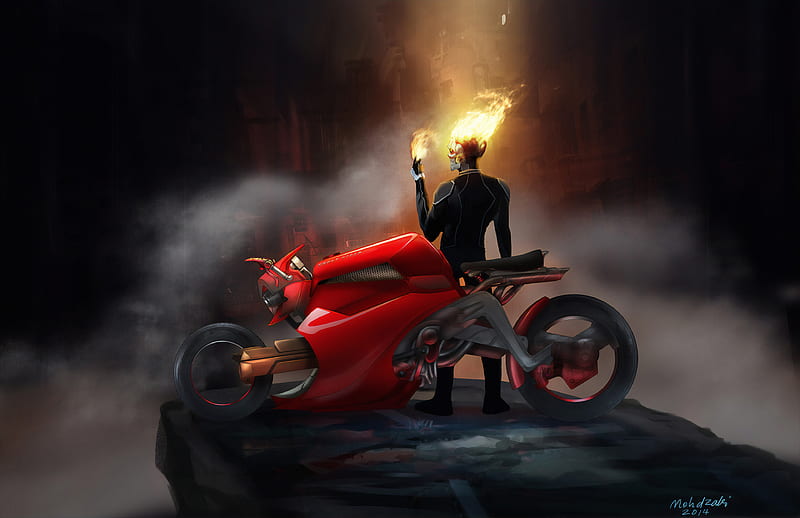 Ghost Rider On Bike, ghost-rider, superheroes, artwork, digital-art, artstation, HD wallpaper