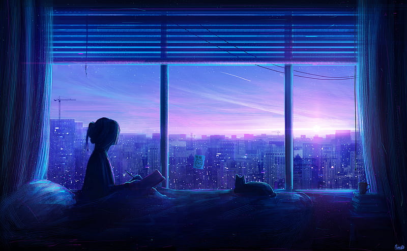 Girl and Cat Illustration Ultra, Artistic, Anime, City, View, Girl, Drawing,  HD wallpaper | Peakpx