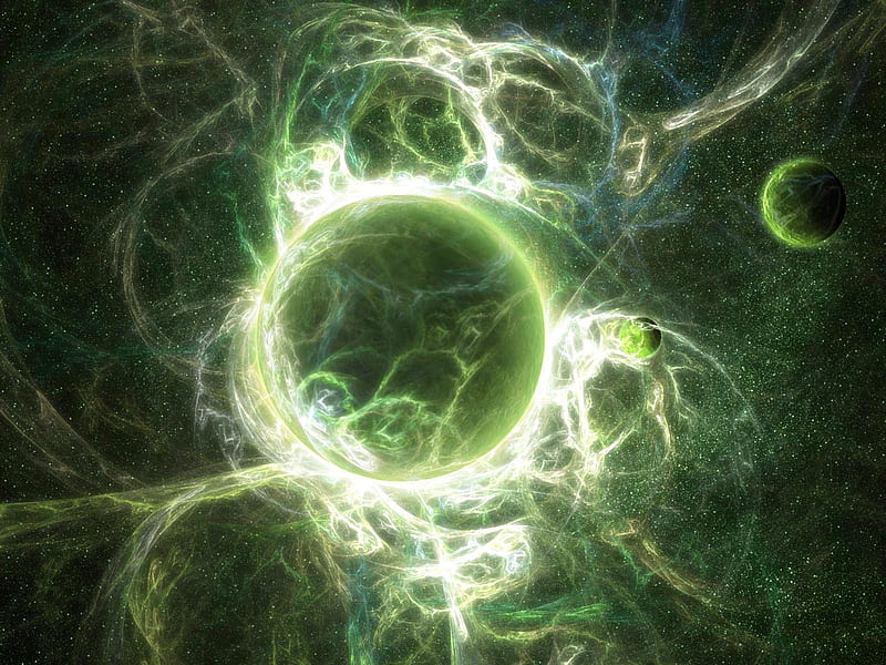 GREEN ORB NUCLEUS, stars, planets, green, space, nucleus, orb, HD wallpaper