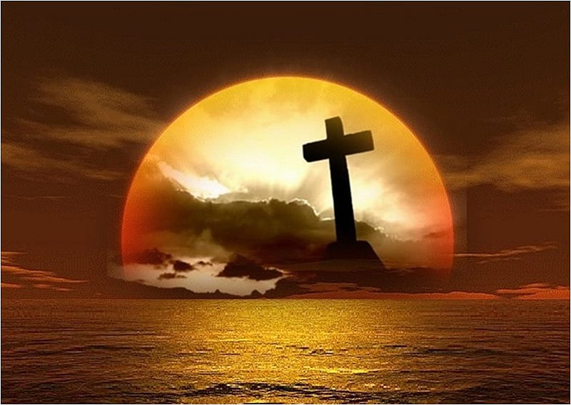 Cross at sunset, christianity, sunset, religion, sea, christ, jesus, moon,  cross, HD wallpaper | Peakpx
