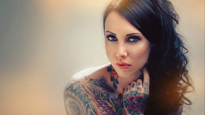 Black Hair Blue Eyes Girl Model With Colorful Tattoos Girls, HD wallpaper Black Hair Blue Eyes Girl Model With Colorful Tattoos Girls, HD wallpaper