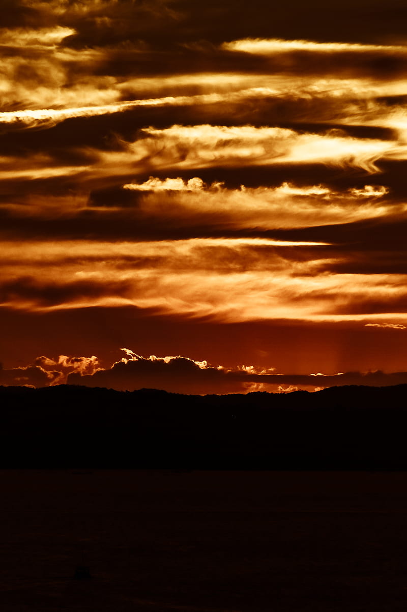 sunset, clouds, horizon, twilight, dark, HD phone wallpaper