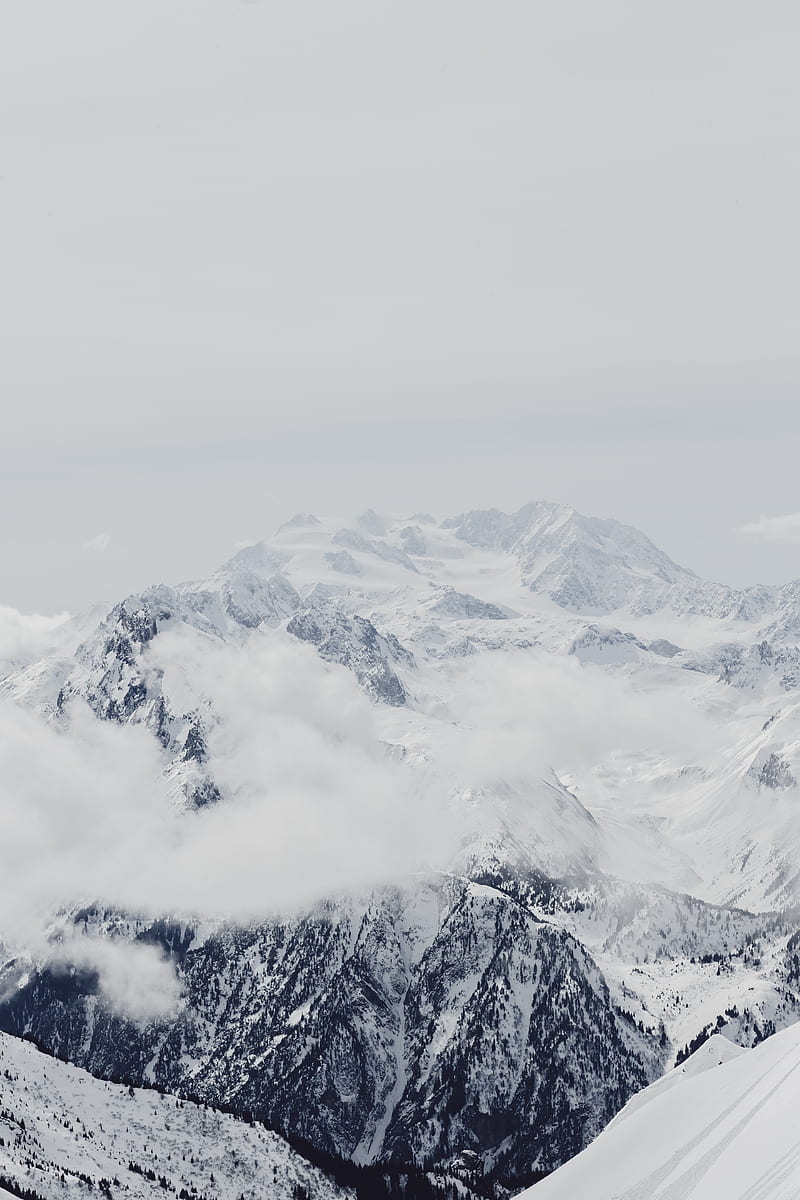 mountain, snow, peak, fog, clouds, white, HD phone wallpaper