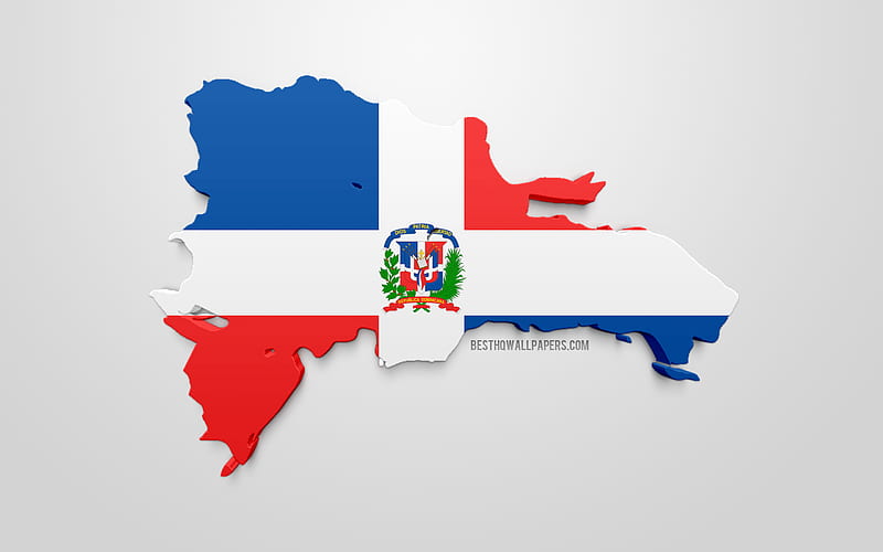 3d flag of Dominican Republic, silhouette of the Republic of Dominican Republic, 3d art, North America, Dominican Republic, geography, Dominican Republic 3d silhouette, HD wallpaper