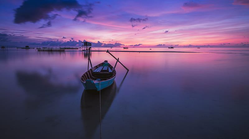 Sunrise Phu Quoc Island Boat Ocean, boat, graphy, island, evening, ocean, sunrise, HD wallpaper