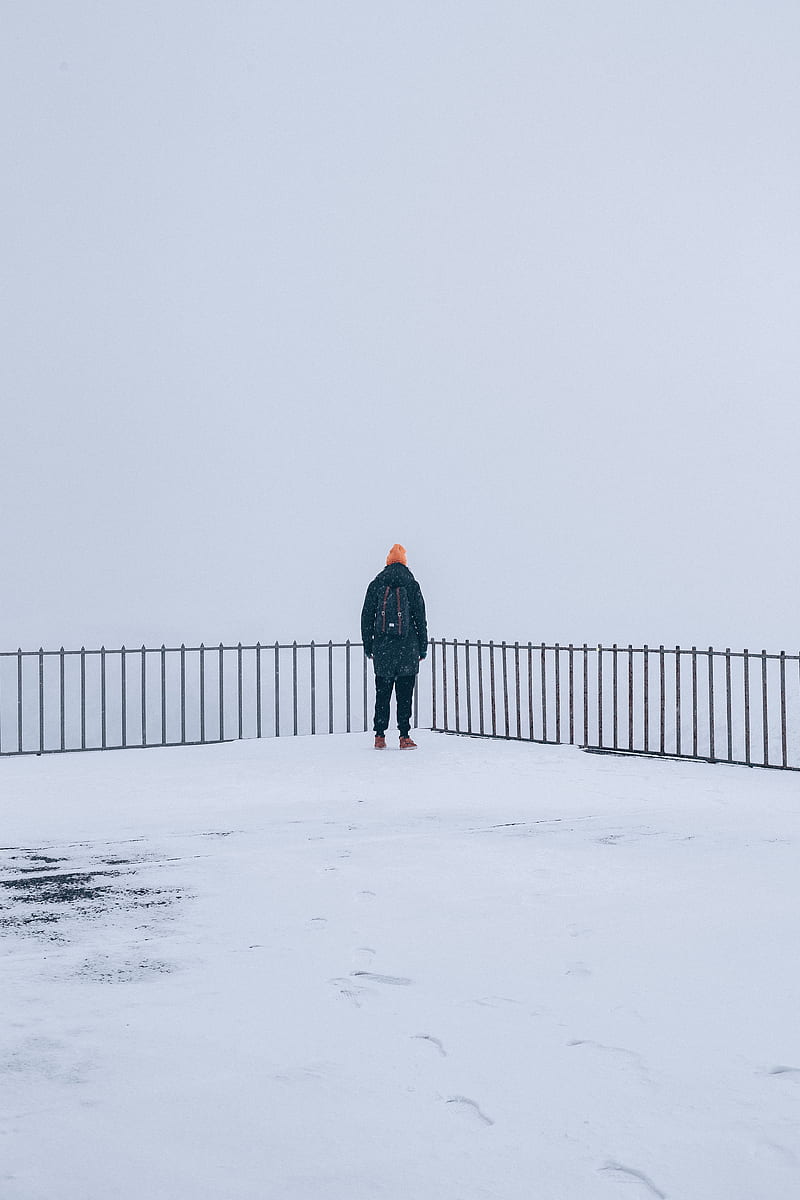 man, loneliness, winter, snow, HD phone wallpaper