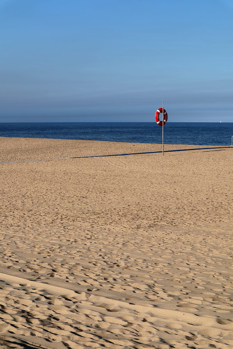 beach, sea, sand, lifebuoy, sky, HD phone wallpaper
