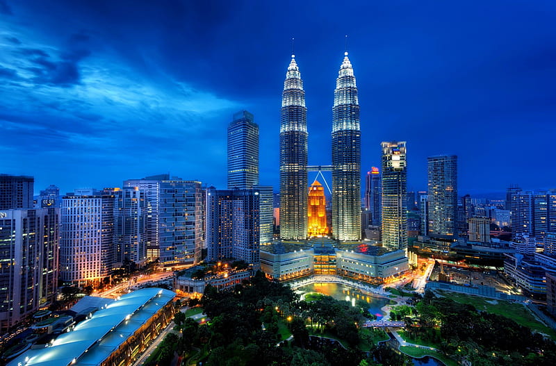 PETRONAS TWIN TOWERS,MALAYSIA, twin, towers, Malaysia, Skyscrapers, Kuala Lumpur, City, Night, HD wallpaper