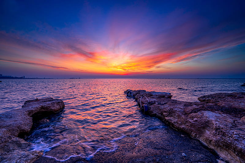 Earth, Coastline, Cyprus, Dawn, Mediterranean, Sea, Sunrise, HD wallpaper