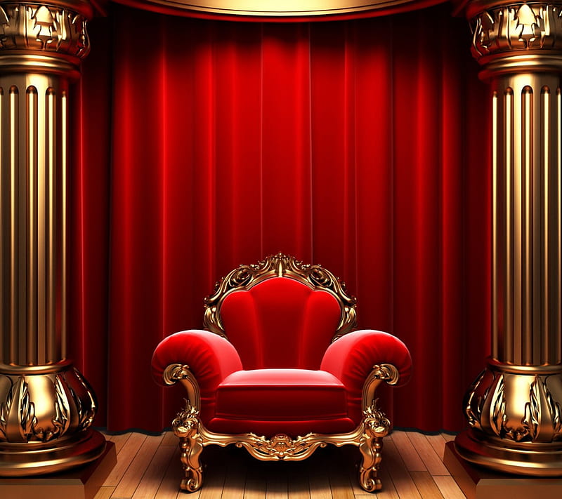 chair, red, royal, gold, HD wallpaper