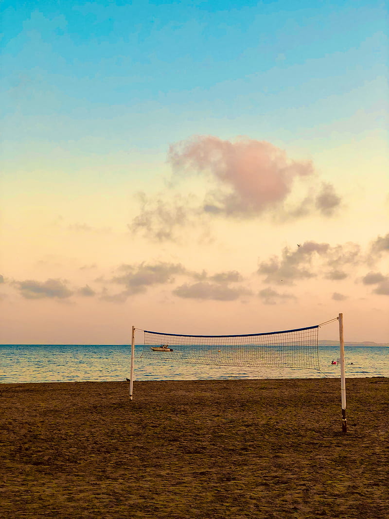 beach, volleyball, volleyball net, sea, horizon, HD phone wallpaper