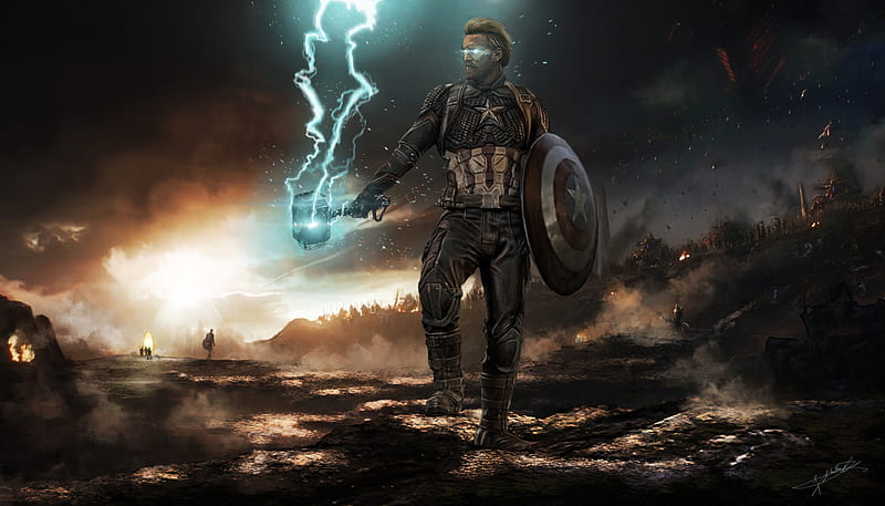 Captain America Mjolnir Thunder And Shield 2020 , captain-america, superheroes, artwork, artist, artstation, HD wallpaper