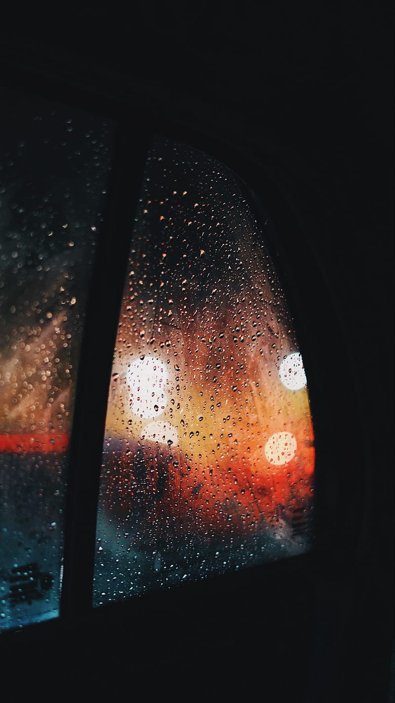 Window Rain , glare, glass, car, drops, dark, nighty, bokeh, water, water drops, HD phone wallpaper