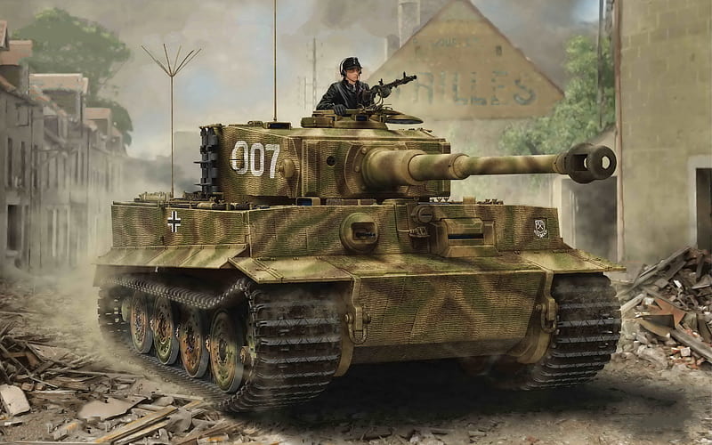 Tiger I, German battle tank, WWII, armored vehicles, World war II, Wehrmacht, art, drawing, HD wallpaper