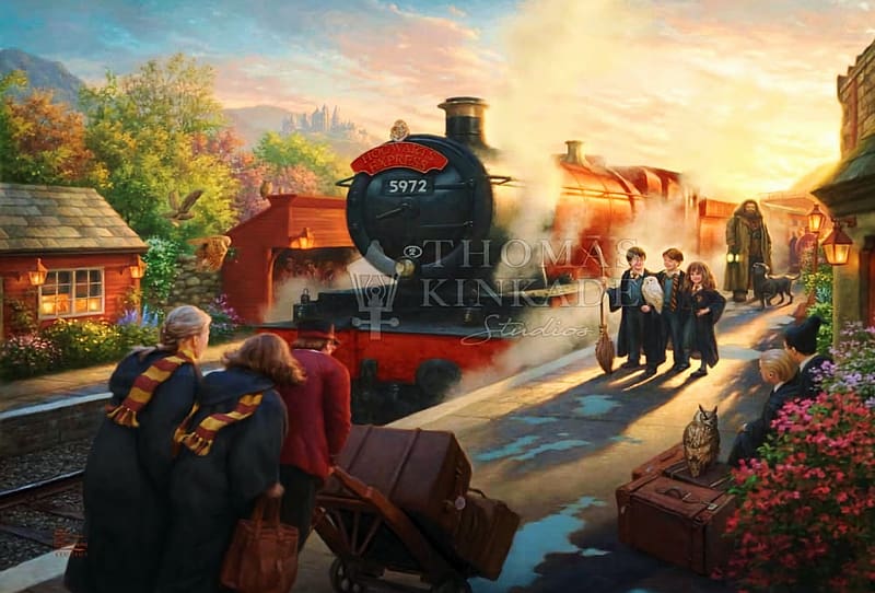 Express To Hogwarts, potter, baggage, artwork, painting, harry, train, people, HD wallpaper