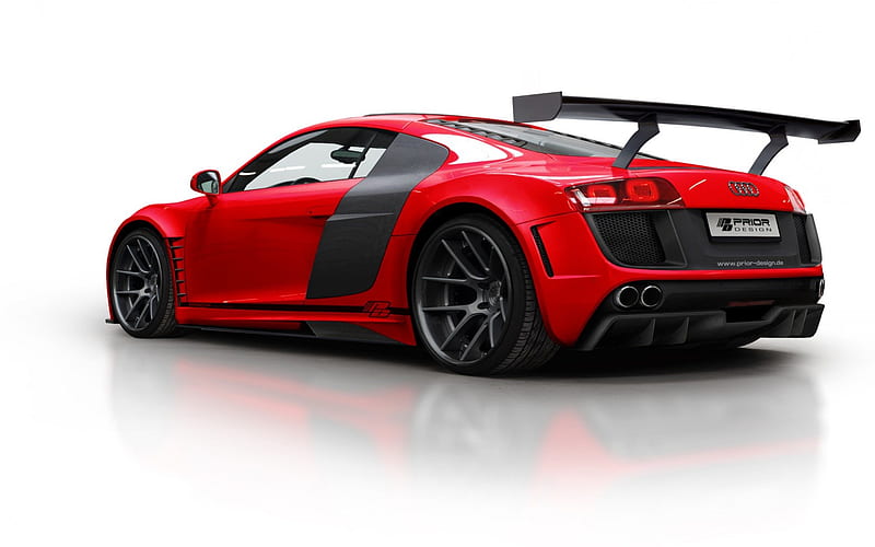 modified audi r8, red, black alloys, mid engine, two seater, HD wallpaper
