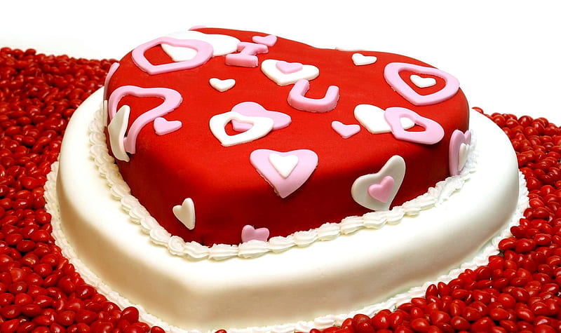 Valentine Cake, Valentine, White, Cake, Red, HD wallpaper