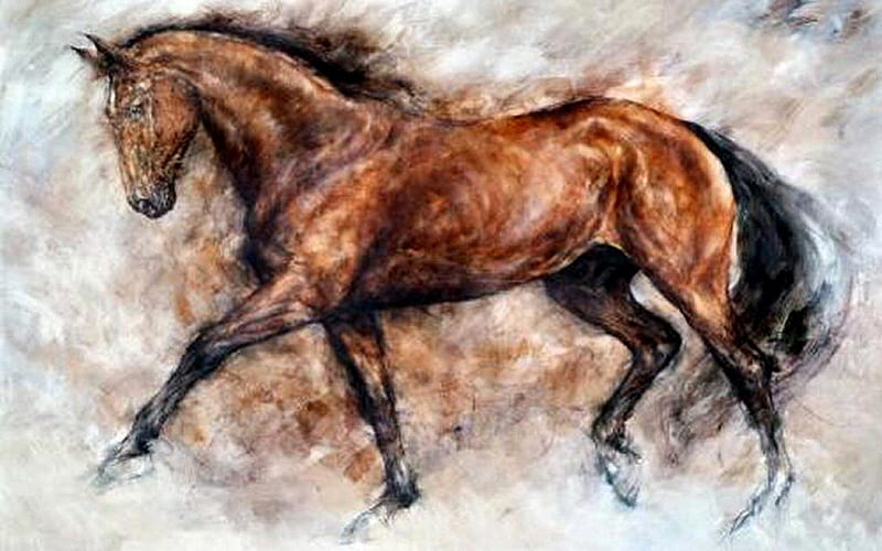 Practicing Dressage - Horse 2, art, equine, dom, dressage, horse, artwork, animal, liberty, painting, wide screen, HD wallpaper