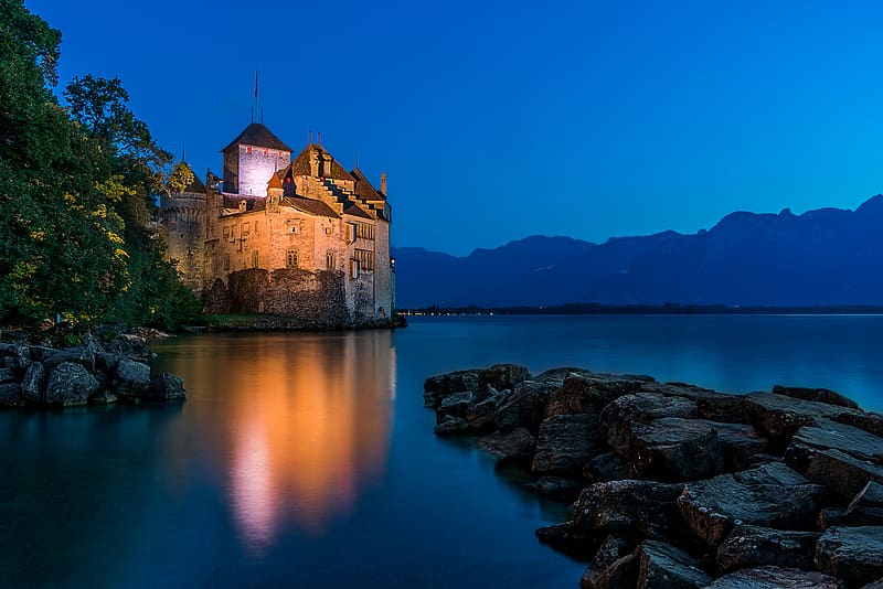 Castles, Lake, Switzerland, , Castle, Château De Chillon, HD wallpaper