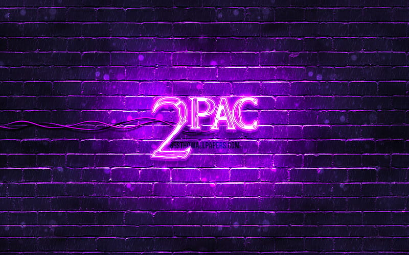 2pac violet logo superstars, american rapper, violet brickwall, 2pac logo, Tupac Amaru Shakur, 2pac, music stars, 2pac neon logo, HD wallpaper
