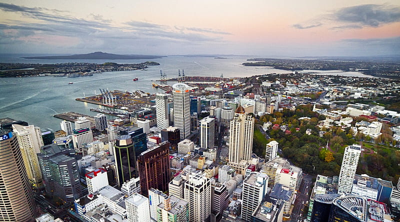 view from sky tower in auckland new zealand, city, view, hi rise, harbor, HD wallpaper