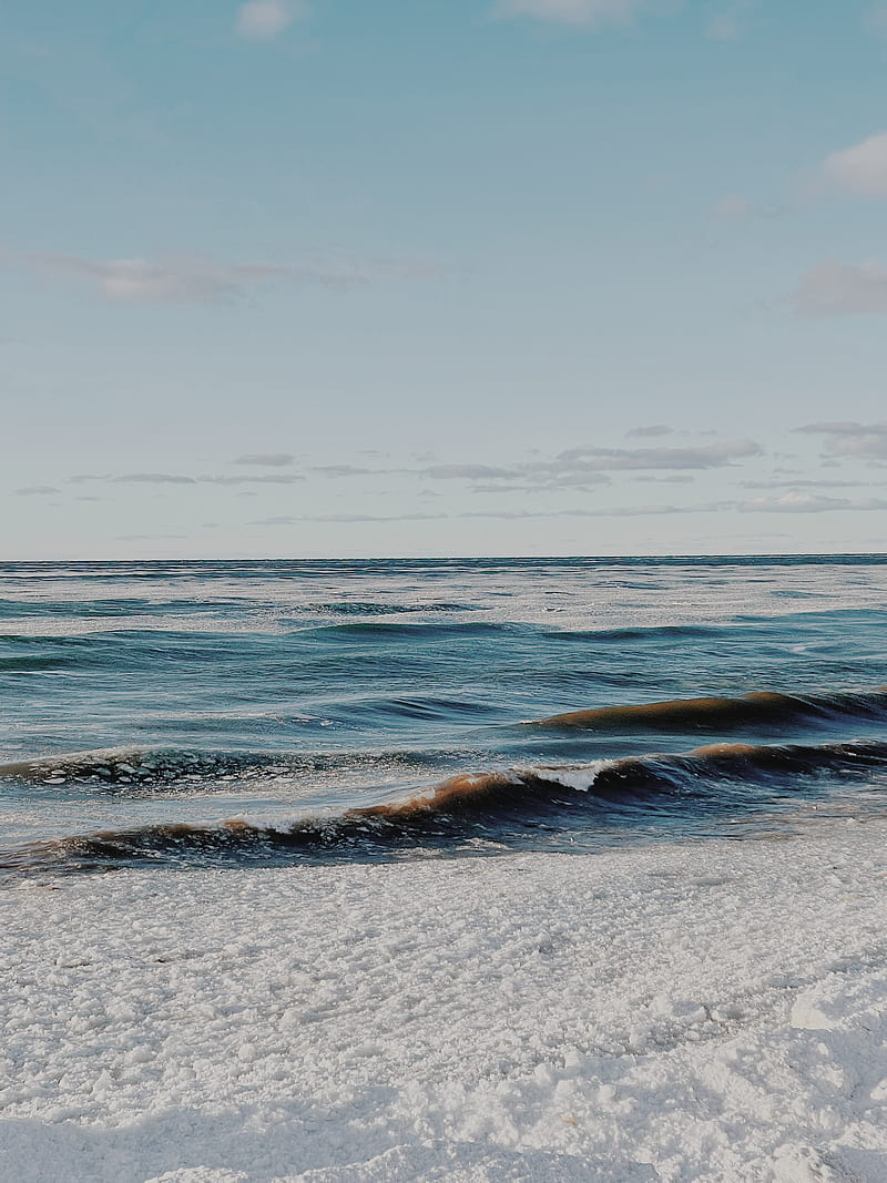 sea, waves, ice, beach, winter, HD phone wallpaper