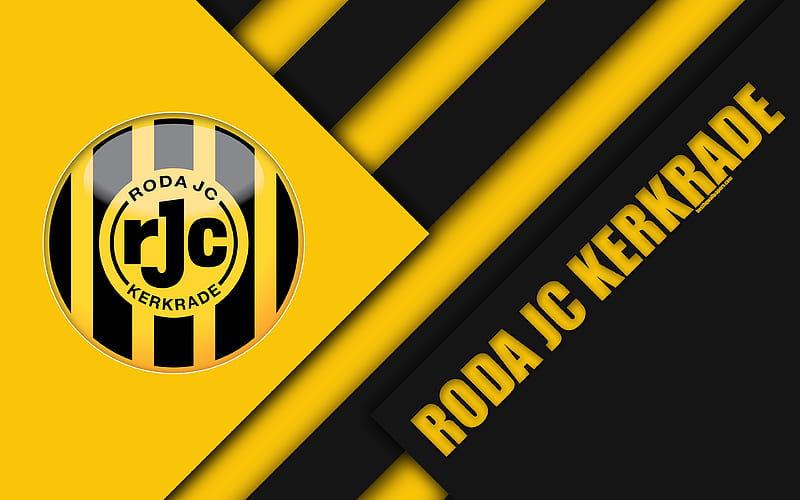 Roda JC Kerkrade FC, emblem material design, Dutch football club, yellow black abstraction, Eredivisie, Kerkrade, Netherlands, football, HD wallpaper