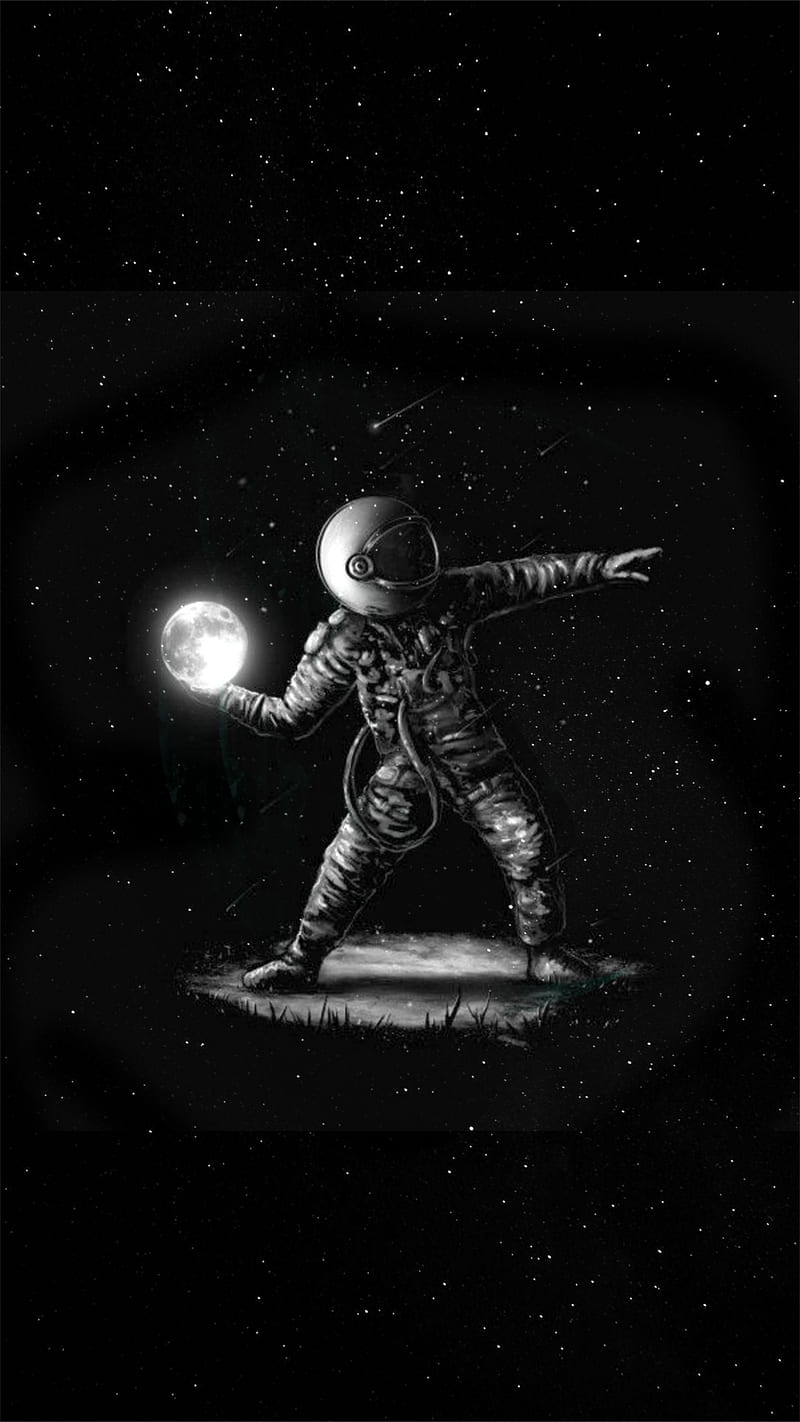 Astronaut with Moon, amoled, black, man, space, HD phone wallpaper | Peakpx