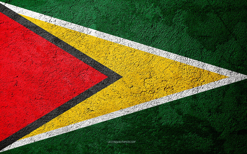 Flag of Guyana, concrete texture, stone background, Guyana flag, South America, Guyana, flags on stone, HD wallpaper