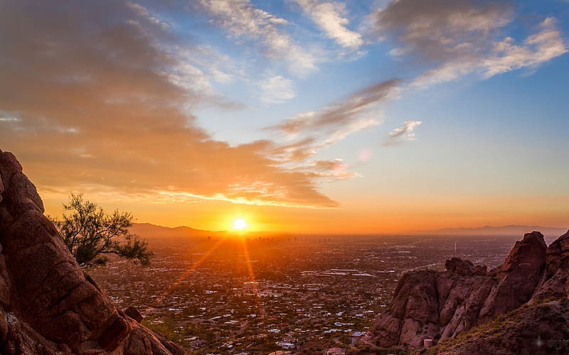 Sunset over Phoenix, Camelback Mountain, Arizona, city, sun, usa, colors,  1920, HD wallpaper | Peakpx