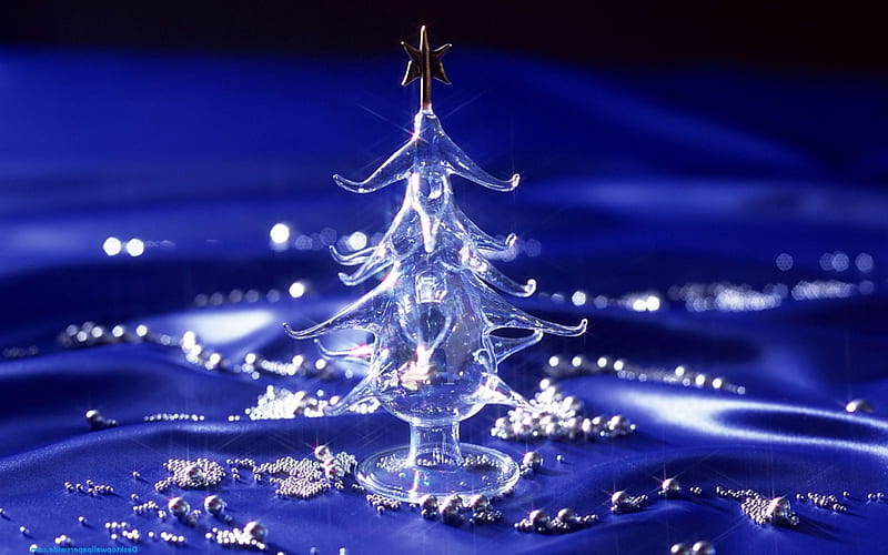 Ice blocks Christmas tree, ice, white, snow, blue, HD wallpaper