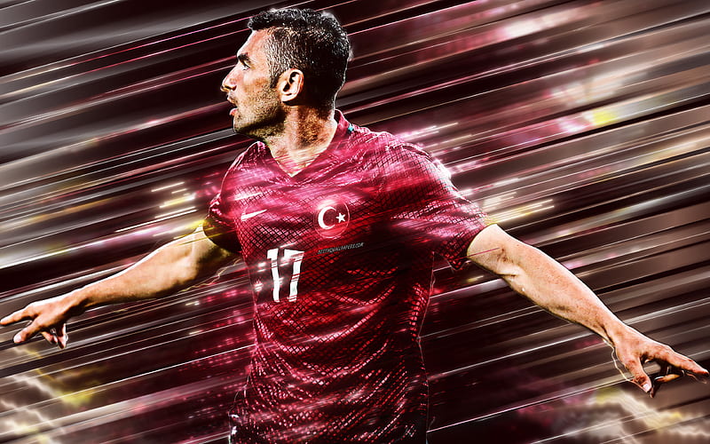 Burak Yilmaz creative art, blades style, striker, Turkey national football team, Turkish footballer, Turkey, red background, football, HD wallpaper