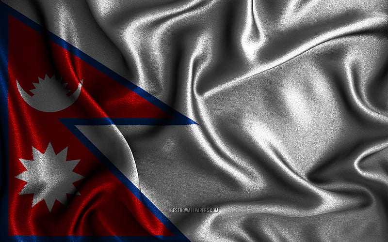 Nepalese flag silk wavy flags, Asian countries, national symbols, Flag of Nepal, fabric flags, Nepal flag, 3D art, Nepal, Asia, Nepal 3D flag, HD wallpaper