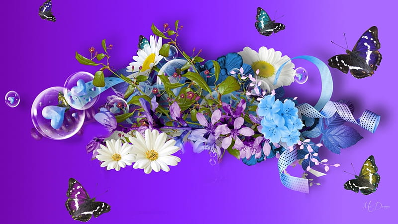 Jubileo, mariposas, lavanda, cintas, arcos, corazones, margaritas, púrpura,  flores, Fondo de pantalla HD | Peakpx