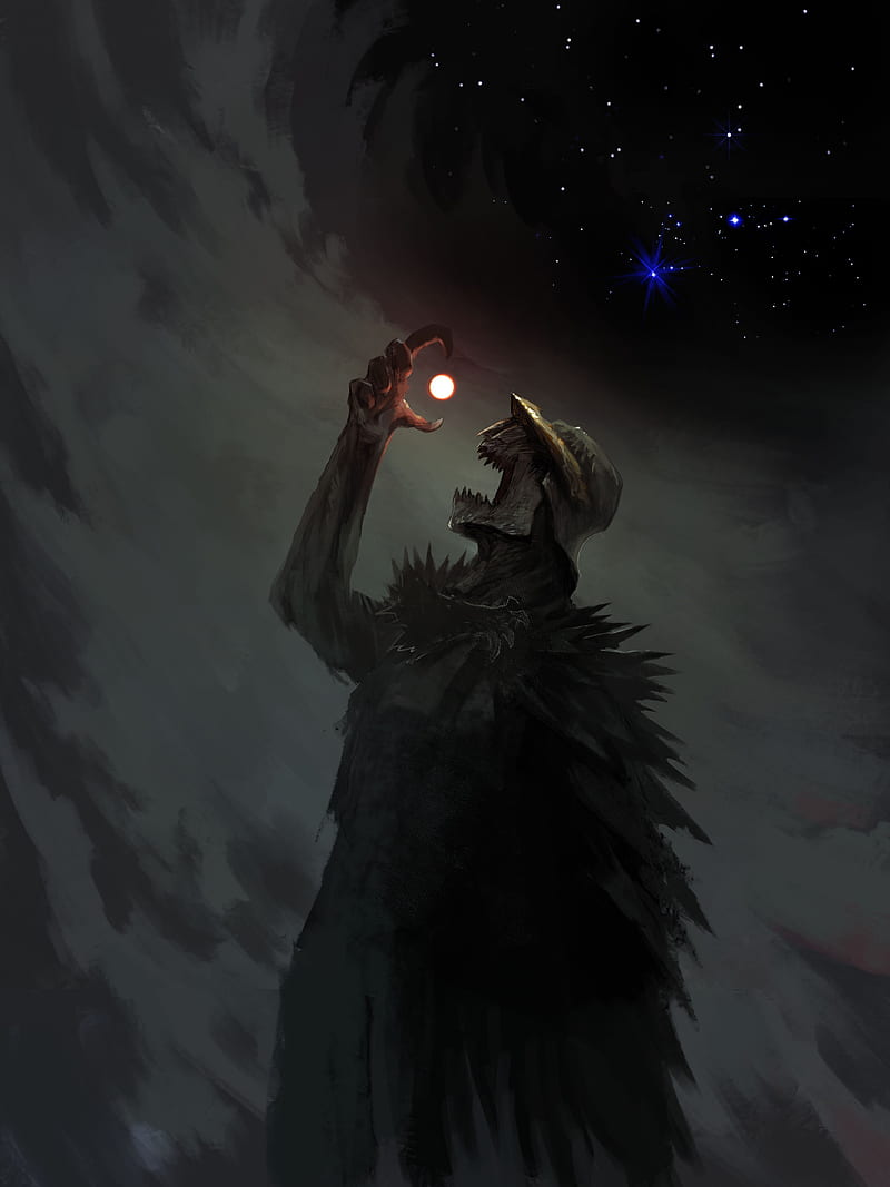 moon eater demon, creepy, darkness, night, stars, Fantasy, HD phone wallpaper