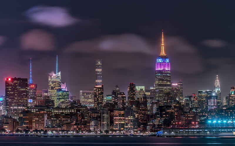 New York, night, USA, American metropolis, cityscape, city lights, NYC, HD wallpaper