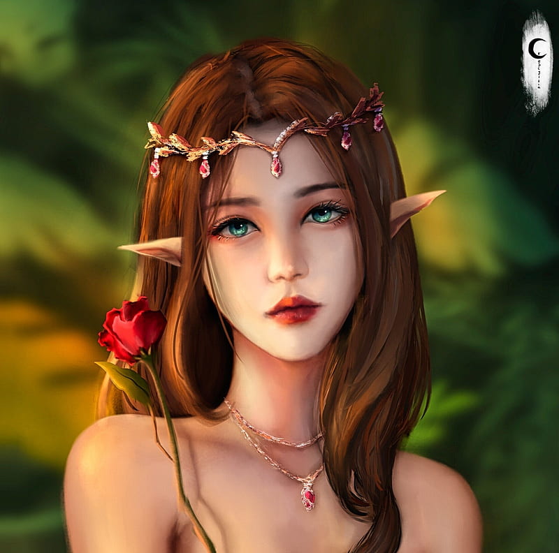 1080p Free Download Elf Princess Red Fantasy Girl Rose Crescyllia Elf Flower Face Hd 