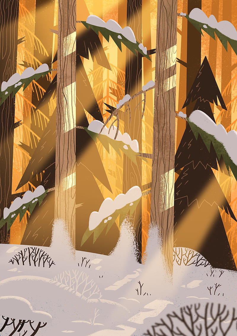 forest, trees, snow, landscape, art, winter, HD phone wallpaper