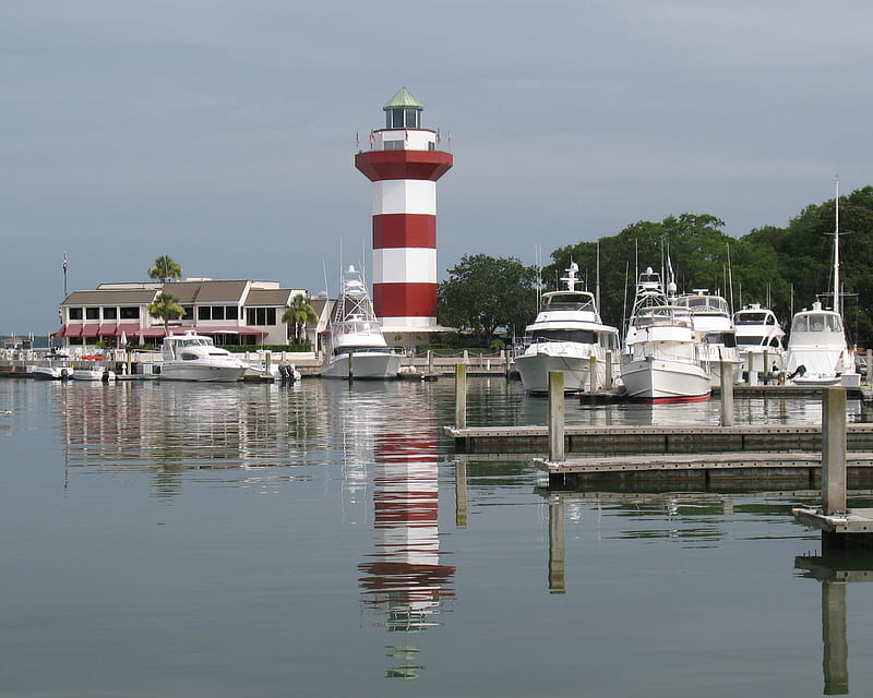Hilton-Head-Lighthouse, water, light, lighthouse, harbor, HD wallpaper